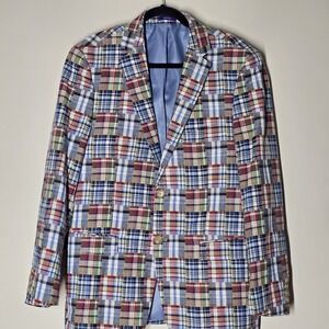 Alan Flusser Blazer Men's M Patchwork Plaid Cotton Sport Coat Preppy Classic